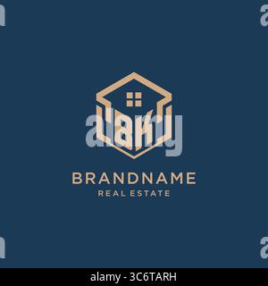 Initial BK hexagonal house roof shape icon logo design vector graphic Stock Vector