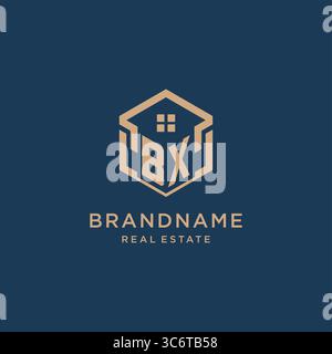 Initial BX hexagonal house roof shape icon logo design vector graphic Stock Vector