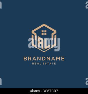 Initial AL hexagonal house roof shape icon logo design vector graphic Stock Vector