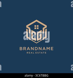 Initial CG hexagonal house roof shape icon logo design vector graphic Stock Vector