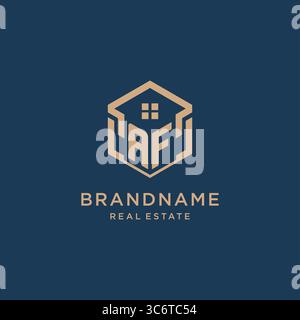 Initial AF hexagonal house roof shape icon logo design vector graphic Stock Vector