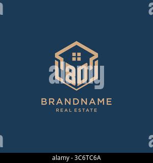 Initial BD hexagonal house roof shape icon logo design vector graphic Stock Vector