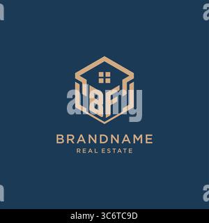 Initial BF hexagonal house roof shape icon logo design vector graphic Stock Vector