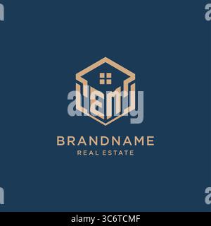 Initial EM hexagonal house roof shape icon logo design vector graphic Stock Vector
