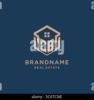 Initial CB hexagonal house roof shape icon logo design vector graphic Stock Vector