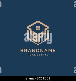 Initial BP hexagonal house roof shape icon logo design vector graphic Stock Vector