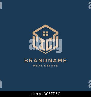 Initial IC hexagonal house roof shape icon logo design vector graphic Stock Vector