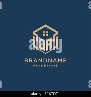 Initial DR hexagonal house roof shape icon logo design vector graphic Stock Vector