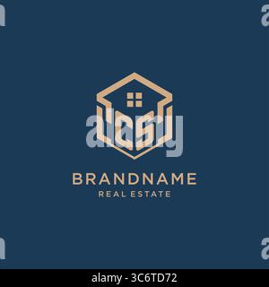 Initial CS hexagonal house roof shape icon logo design vector graphic Stock Vector
