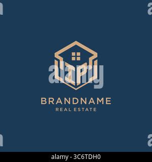 Initial IP hexagonal house roof shape icon logo design vector graphic Stock Vector
