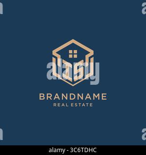 Initial IS hexagonal house roof shape icon logo design vector graphic Stock Vector