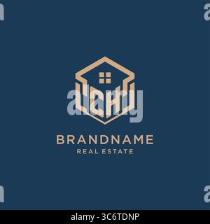 Initial CH hexagonal house roof shape icon logo design vector graphic Stock Vector