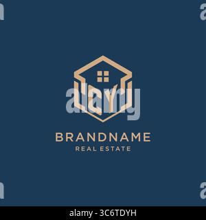 Initial CY hexagonal house roof shape icon logo design vector graphic Stock Vector