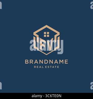 FV initial monogram logo with hexagonal shape and swoosh design ideas ...