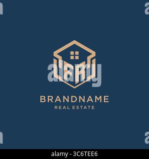 Initial FR hexagonal house roof shape icon logo design vector graphic Stock Vector