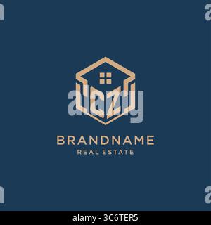 Initial CZ hexagonal house roof shape icon logo design vector graphic Stock Vector