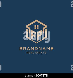 Initial FP hexagonal house roof shape icon logo design vector graphic Stock Vector