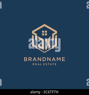 Initial JX hexagonal house roof shape icon logo design vector graphic Stock Vector