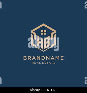 Initial HB hexagonal house roof shape icon logo design vector graphic Stock Vector