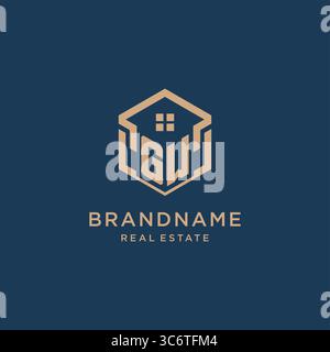 Initial GW hexagonal house roof shape icon logo design vector graphic Stock Vector