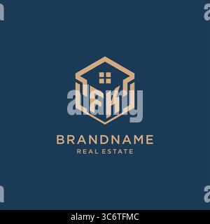 Initial FK hexagonal house roof shape icon logo design vector graphic Stock Vector
