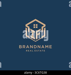 Initial IF hexagonal house roof shape icon logo design vector graphic Stock Vector