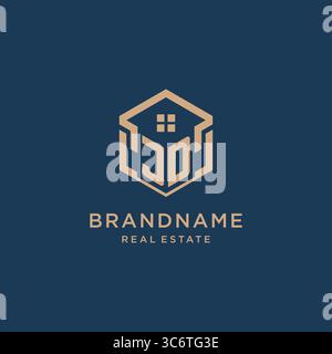 Initial JD hexagonal house roof shape icon logo design vector graphic Stock Vector