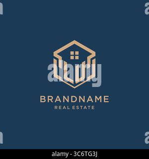 Initial LU hexagonal house roof shape icon logo design vector graphic Stock Vector
