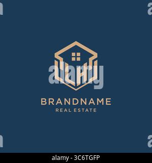 Initial LH hexagonal house roof shape icon logo design vector graphic Stock Vector