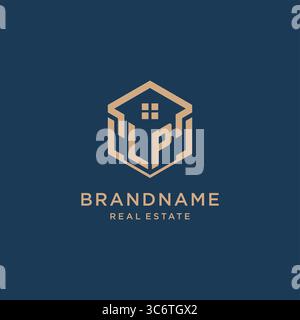 Initial LP hexagonal house roof shape icon logo design vector graphic Stock Vector