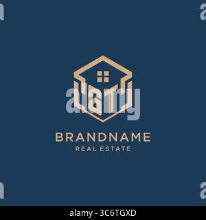 Initial GT hexagonal house roof shape icon logo design vector graphic Stock Vector