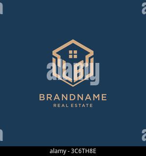 Initial LB hexagonal house roof shape icon logo design vector graphic Stock Vector