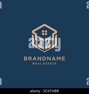 Initial IZ hexagonal house roof shape icon logo design vector graphic Stock Vector