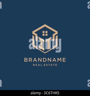 Initial IT hexagonal house roof shape icon logo design vector graphic Stock Vector