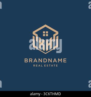 Initial KH hexagonal house roof shape icon logo design vector graphic Stock Vector