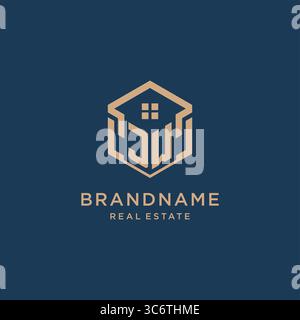 Initial JW hexagonal house roof shape icon logo design vector graphic Stock Vector