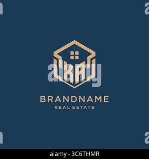 Initial KA hexagonal house roof shape icon logo design vector graphic Stock Vector