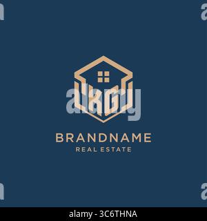 Initial KG hexagonal house roof shape icon logo design vector graphic Stock Vector