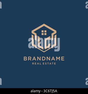 Initial LC hexagonal house roof shape icon logo design vector graphic Stock Vector