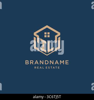 Initial IL hexagonal house roof shape icon logo design vector graphic Stock Vector