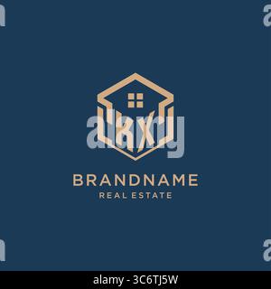 Initial KX hexagonal house roof shape icon logo design vector graphic Stock Vector