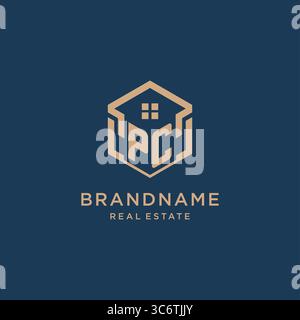 Initial PC hexagonal house roof shape icon logo design vector graphic Stock Vector