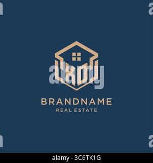 Initial KO hexagonal house roof shape icon logo design vector graphic Stock Vector