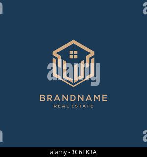 Initial LW hexagonal house roof shape icon logo design vector graphic Stock Vector
