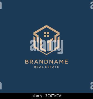Initial LT hexagonal house roof shape icon logo design vector graphic Stock Vector