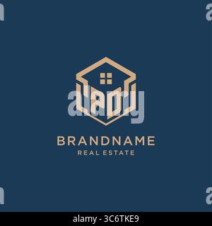 Initial PD hexagonal house roof shape icon logo design vector graphic Stock Vector