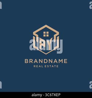 Initial PY hexagonal house roof shape icon logo design vector graphic Stock Vector