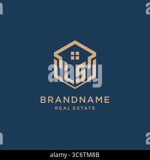 Initial LS hexagonal house roof shape icon logo design vector graphic Stock Vector