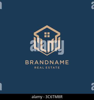 Initial LN hexagonal house roof shape icon logo design vector graphic Stock Vector
