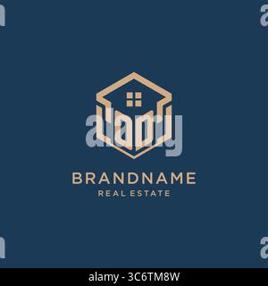 Initial OD hexagonal house roof shape icon logo design vector graphic Stock Vector